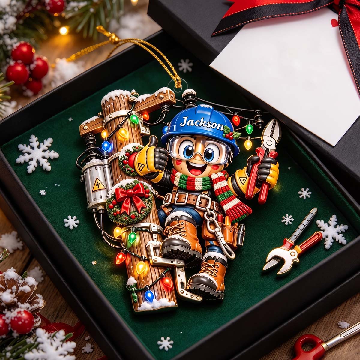 Personalized Lineman Christmas Ornament - Electric Pole Climbing Gift