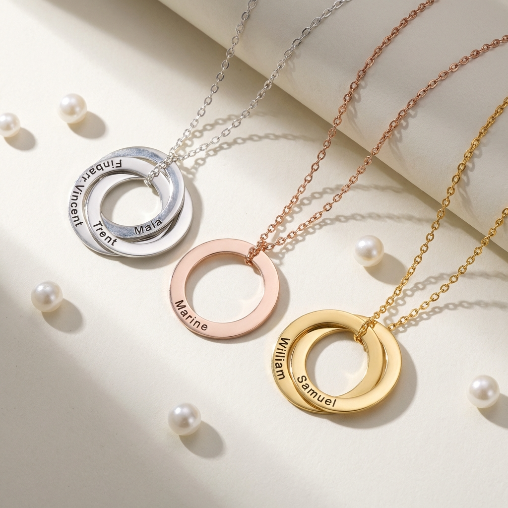 Personalized Multi-Circle Family Necklace With Names - Perfect Mother’s Day Gift for Mom Wife & Grandma