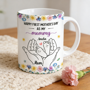 Personalized Hand-Drawn Baby Feet Ceramic Mug With Names - First Mother's Day Gift For Daughter & Wife