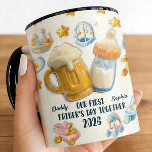 Personalized "Our First Father's Day Together" Ceramic Accent Mug With Names & Year | Heartfelt 2026 Gift For New Dads