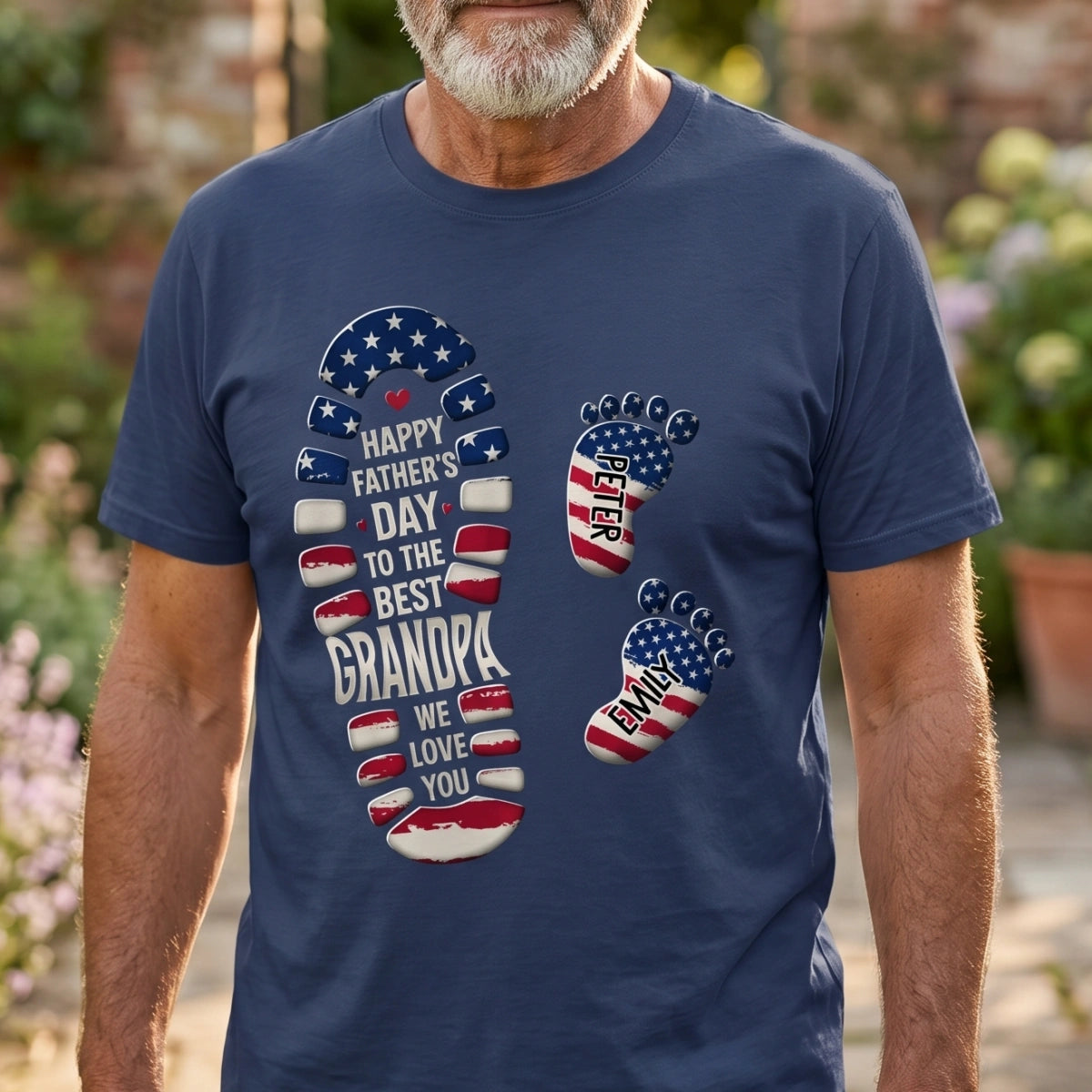Personalized Feet Design T-Shirt With 1-10 Kid's Names | 250th Anniversary Father's Day Patriotic Gift