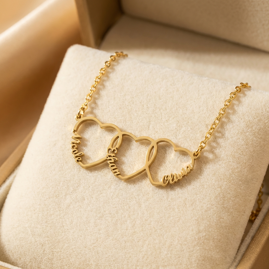 Personalized Interlocking Heart Name Necklace – Perfect Gift for Mom Girlfriend Grandma