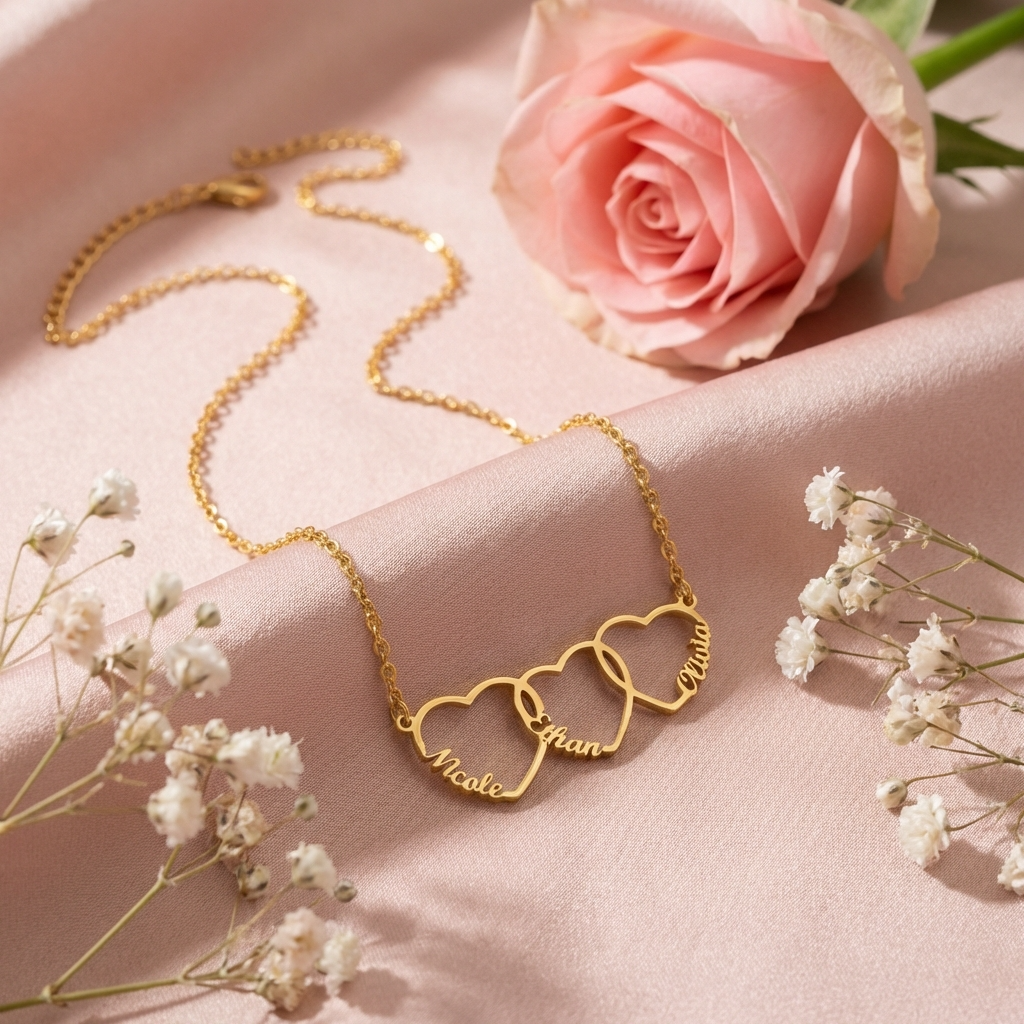Personalized Interlocking Heart Name Necklace – Perfect Gift for Mom Girlfriend Grandma
