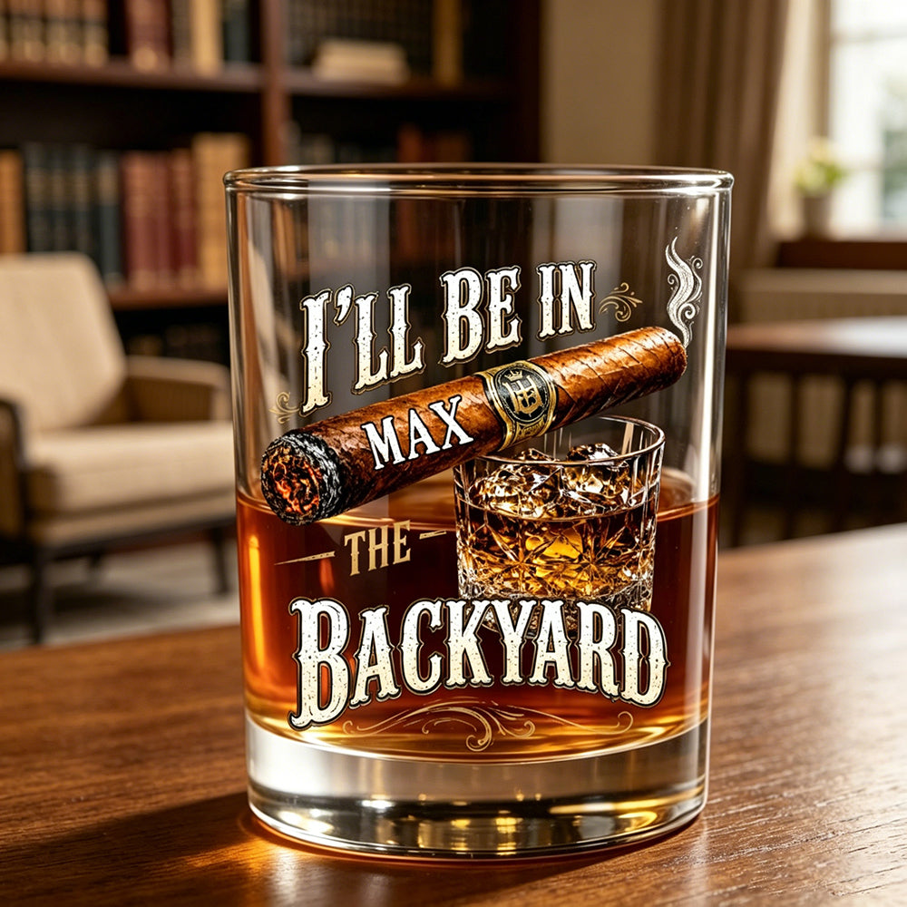 Personalized Bourbon Whiskey Glass With Name & Cigar - Father's Day Gift For Him