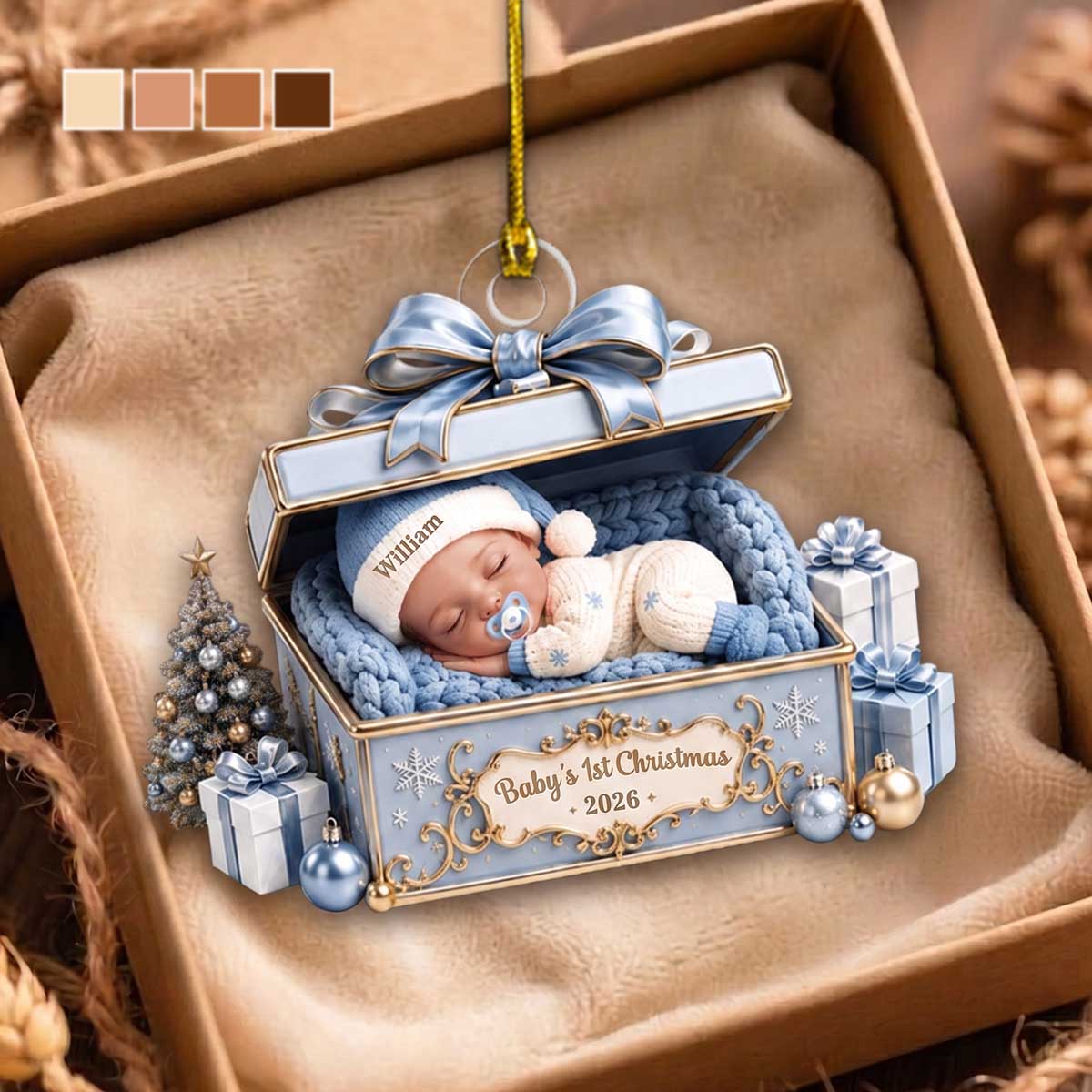 Personalized Christmas Acrylic Ornament With Sleeping Baby In Gift Box | Baby’s 1st Christmas Gift For Family