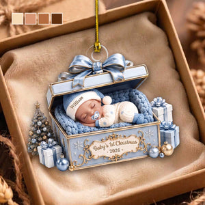 Personalized Christmas Acrylic Ornament With Sleeping Baby In Gift Box | Baby’s 1st Christmas Gift For Family