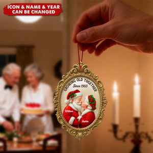 Personalized Vintage Mr. & Mrs. Claus Frame Ornament With Names Design & Year "Growing Old Together Since" Christmas Decoration For Couples