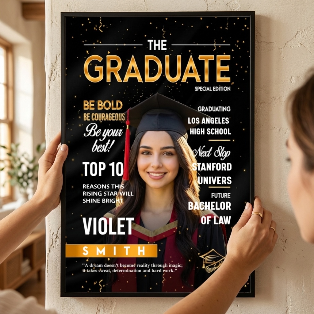 Personalized Graduation Photo Magazine Cover Poster With Text & Name | Graduate Season Gift For Class of 2026