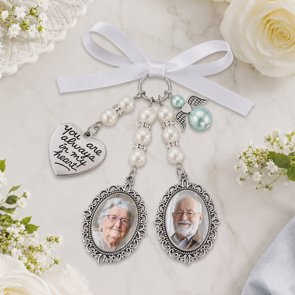 Custom Photo Bouquet Charm - Personalized Memorial Sympathy Gifts For Brides - In Loving Memory