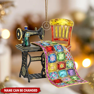 Personalized Vintage Quilt Sewing Machine Acrylic Ornament With Name - Christmas Decor Keepsake Gift For Mom & Grandma & Seamstresses