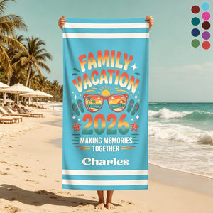 Custom Name Family Vacation Group Trip 2026 Beach Towel | Summer Cruise Travel Present