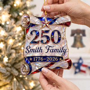 Personalized 1776–2026 Hologram Scroll Acrylic Ornament | American Family Christmas Commemorative Gift