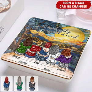Personalized Friendship Jewelry Dish - A True Friendship Is A Journey Without An End Stained Glass Style | Custom Best Friend Gift For Girls
