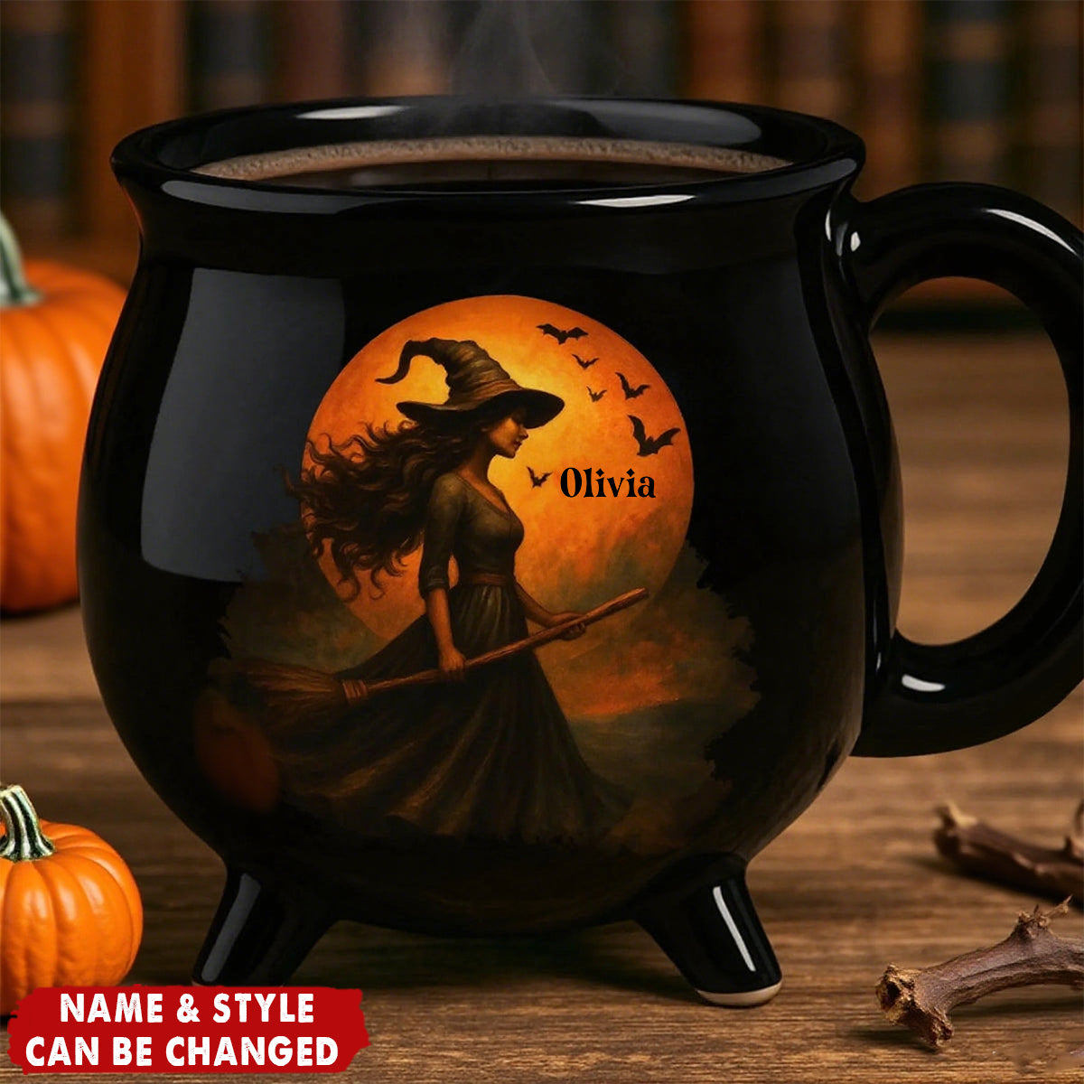 Personalized Witch Cauldron Coffee Mug With Name Unique Halloween "Brewing Magic" Gift For Coffee Lovers