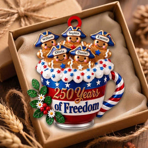 Personalized 250 Years Of Freedom Gingerbread Family Acrylic Ornament | Christmas & 250th USA Gift