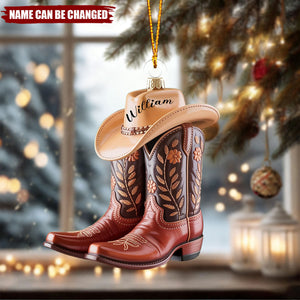Personalized Cowgirl Cowboy Boots & Hat 3D Effect Ornament With Name Western Style Christmas Decor Birthday Gift For Kids