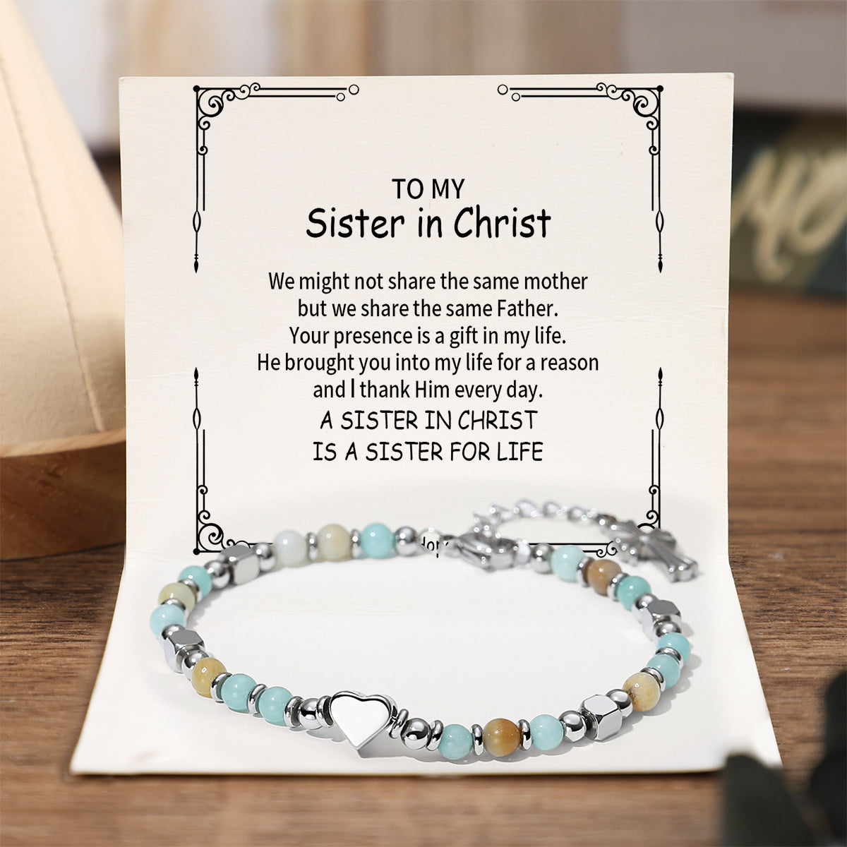 Religious Cross Bracelet - To My Sister - A Sister In Christ Is A Sister for Life Friendship Gift for Best Friends