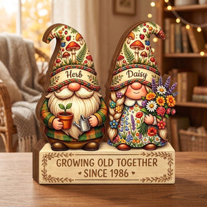 "Growing Old Together" Personalized Wooden Block - Anniversary Gift For Couples Grandparents