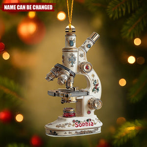 Personalized 3D Effect Vintage Microscope Ornament With Name | Detailed Science Christmas Decor | Unique Xmas Gift For Scientist Lab Technician