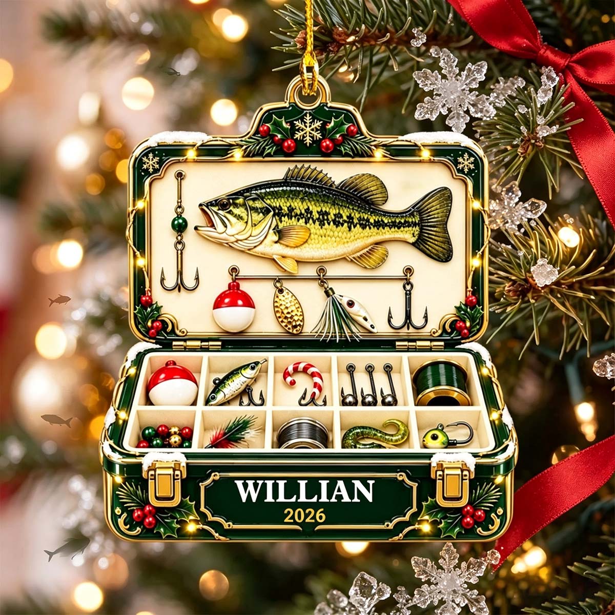 Personalized Fishing Tackle Box Acrylic Ornament - Christmas Gift For Dad Husband Grandpa Fisherman