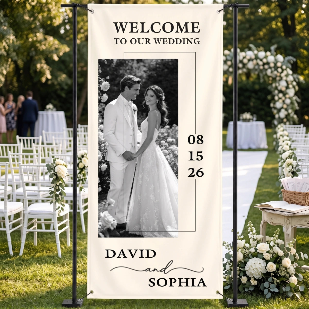 Personalized Wedding Welcome Banner | Custom Photo Date Name | Engagement Decor For Couple