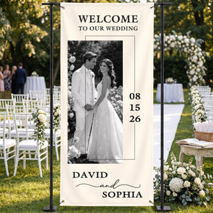 Personalized Wedding Welcome Banner | Custom Photo Date Name | Engagement Decor For Couple