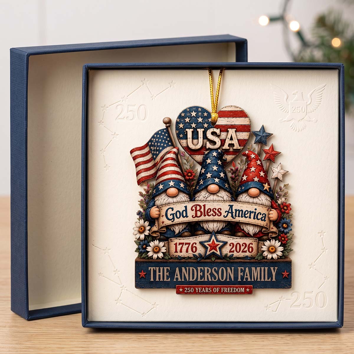 Personalized Patriotic Gnomes Wooden Ornament | Best Christmas Family Gift