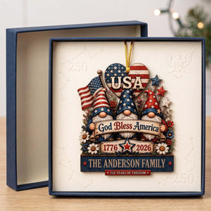 Personalized Patriotic Gnomes Wooden Ornament | Best Christmas Family Gift