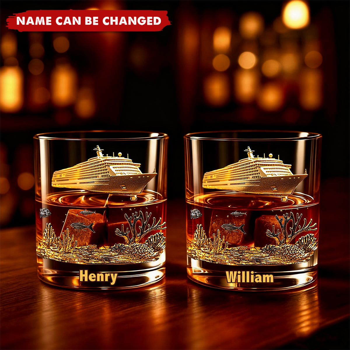 Personalized 3D Effect Cruise Ship Whiskey Glass With Name Elegant Nautical Gift For Cruisers Ocean Lovers Retirees Husband