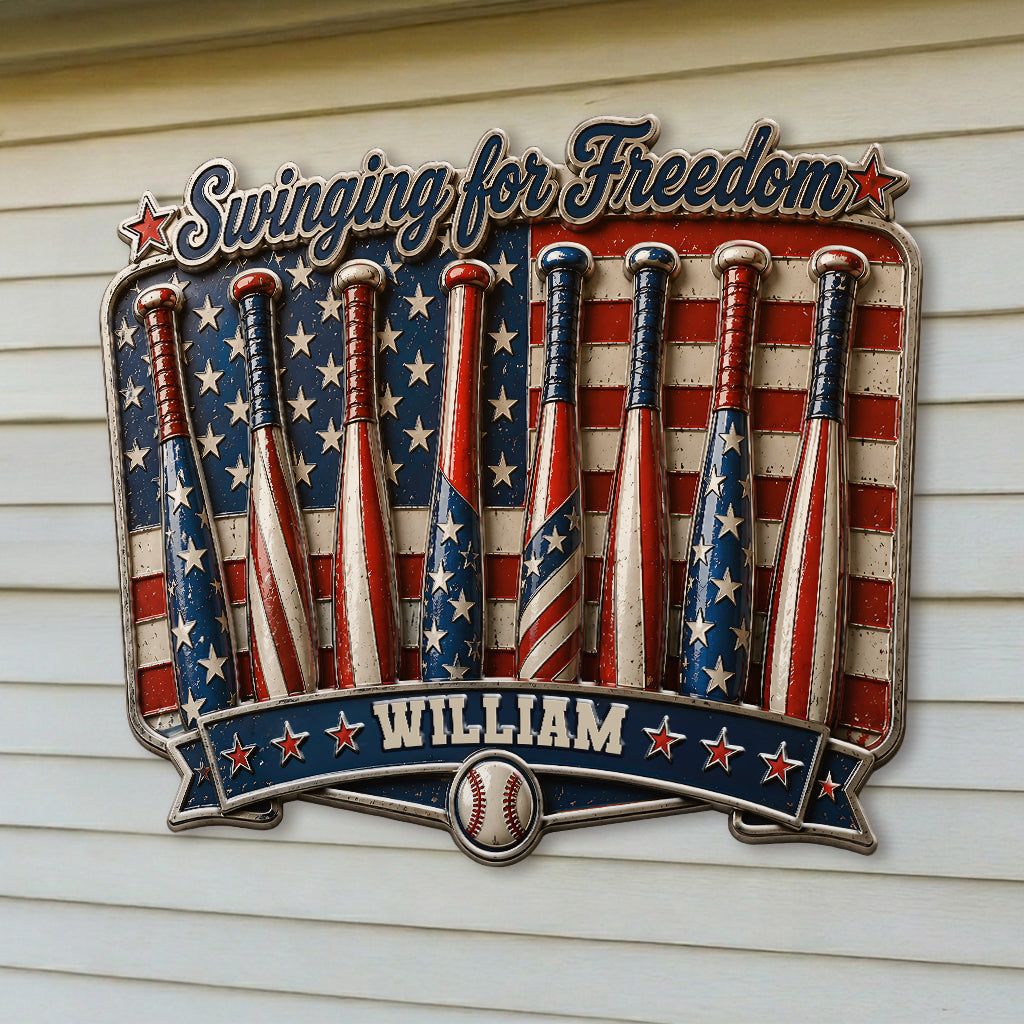 Personalized Play For Freedom Baseball Metal Sign | America 250th Decor Gift