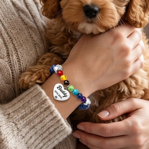 Custom Name & Photo Rainbow Bridge Pet Memorial Bracelet | Dog Cat Loss Sympathy Gift With Card