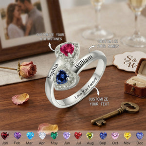 Personalized Love You Forever Duo Birthstone Ring | Anniversary Jewelry Gift For Girlfriend