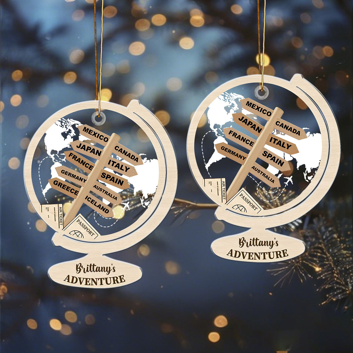Personalized Travel Adventure Globe Ornament With Location & Name Ideal Choice For Travel Lover