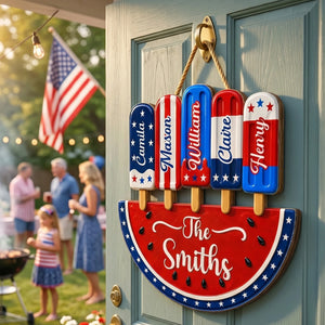 Personalized Patriotic Watermelon Wooden Sign With 1-6 Names -  4th Of July Family Summer Decor