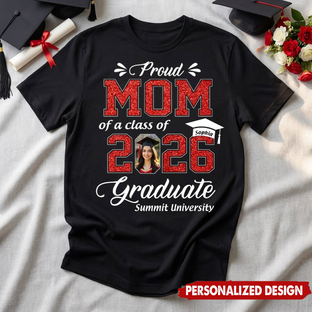 Personalized Proud Family Member Graduation T-Shirt with Photo, Name & School | Exclusive Commemorative Gift for Family