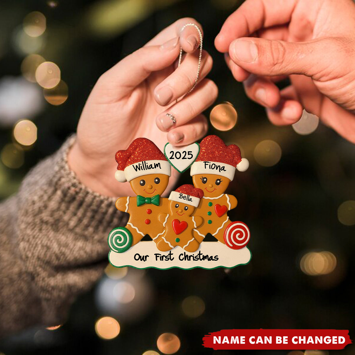 Personalized Gingerbread Family Christmas Ornament - "Our First Christmas" Custom Name,Exclusive Memorial Ornament For Newlyweds For New Parents
