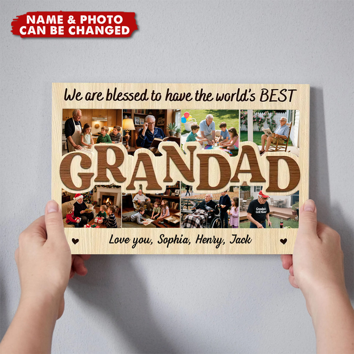 Personalized "World's Best Grandad" Photo Collage Poster With Names,Ideal Gift For Grandad On Father's Day,Thanksgiving Day,Birthday