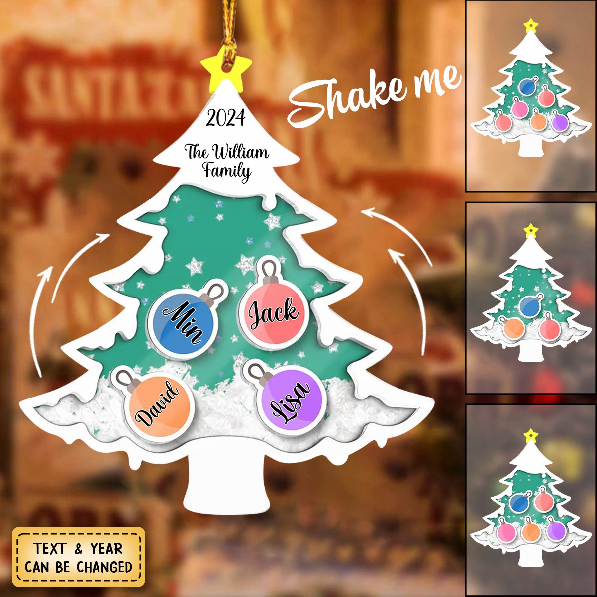 Family Christmas Tree Personalized Shaker Ornament, Christmas Gift For Family Members
