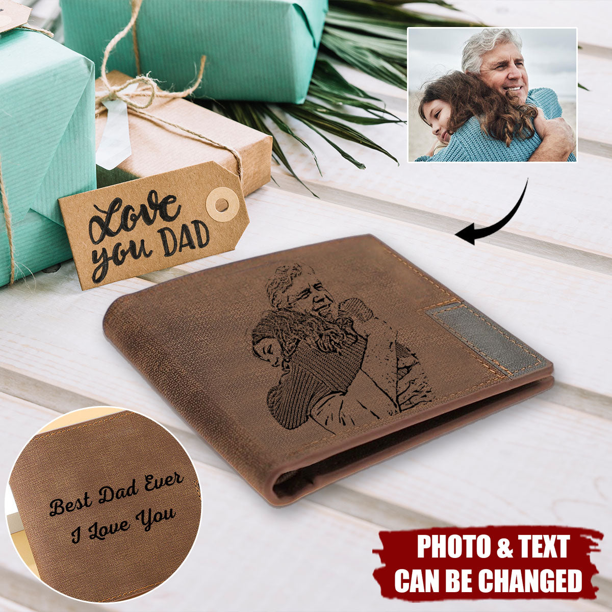 Custom Photo Engraved Personalized Wallets, Gifts For Men Gift For Father's Day
