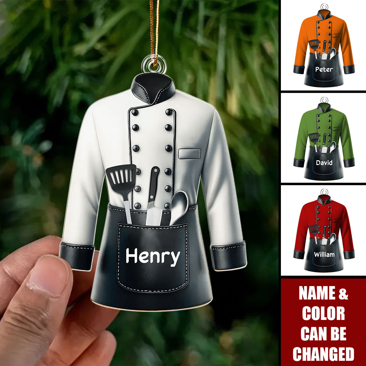 Personalized Chef Uniform Ornament With Name Color & Kitchen Utensils - Unique Christmas Gift For Chef Bakers
