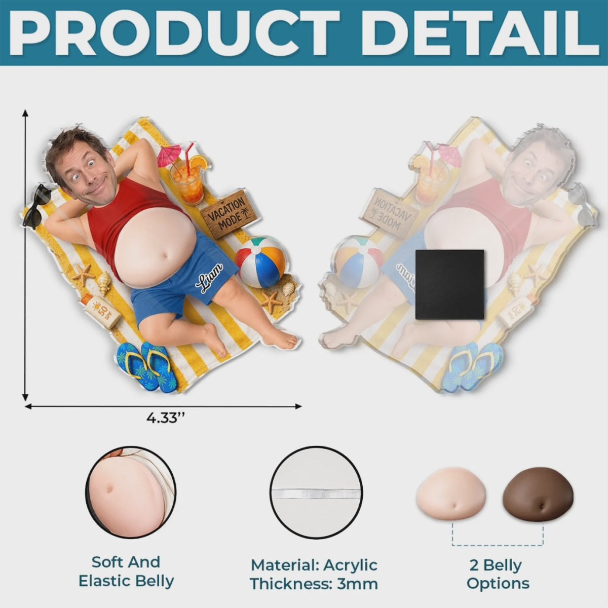 Personalized Photo Fridge Magnet Dad Bod Belly Squishy | Father's Day Funny Gifts For Dad Grandpa