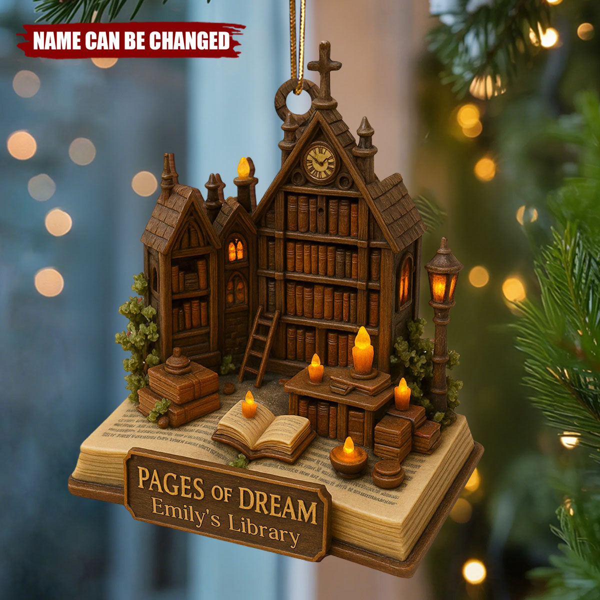 Personalized "Pages of Dream" Wooden Ornament With Name,Cozy Unique Gift For Book Lovers & Library
