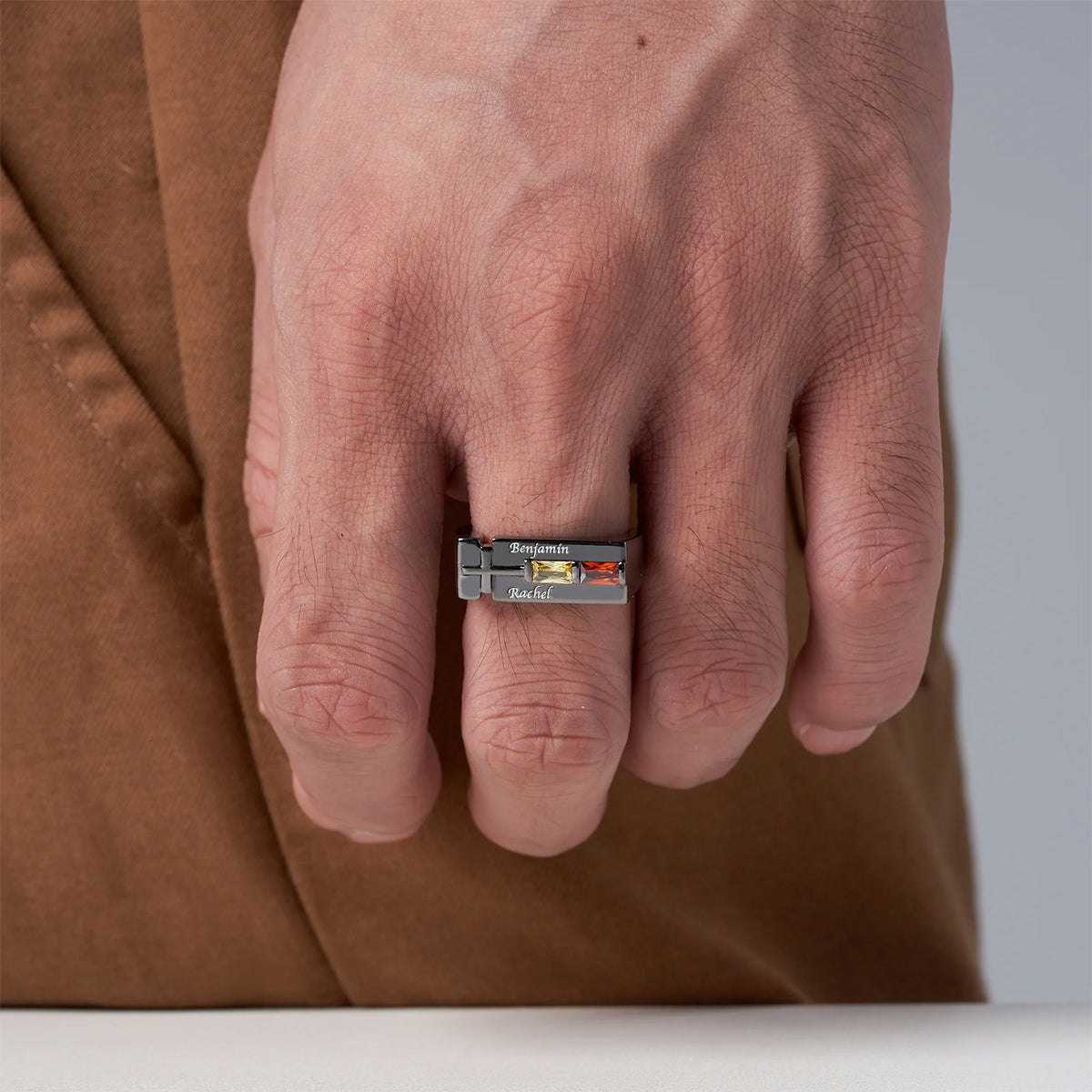 Personalized Cross Promise Ring With Names & Birthstones | Father's Day Birthday Gift For Dad Grandpa
