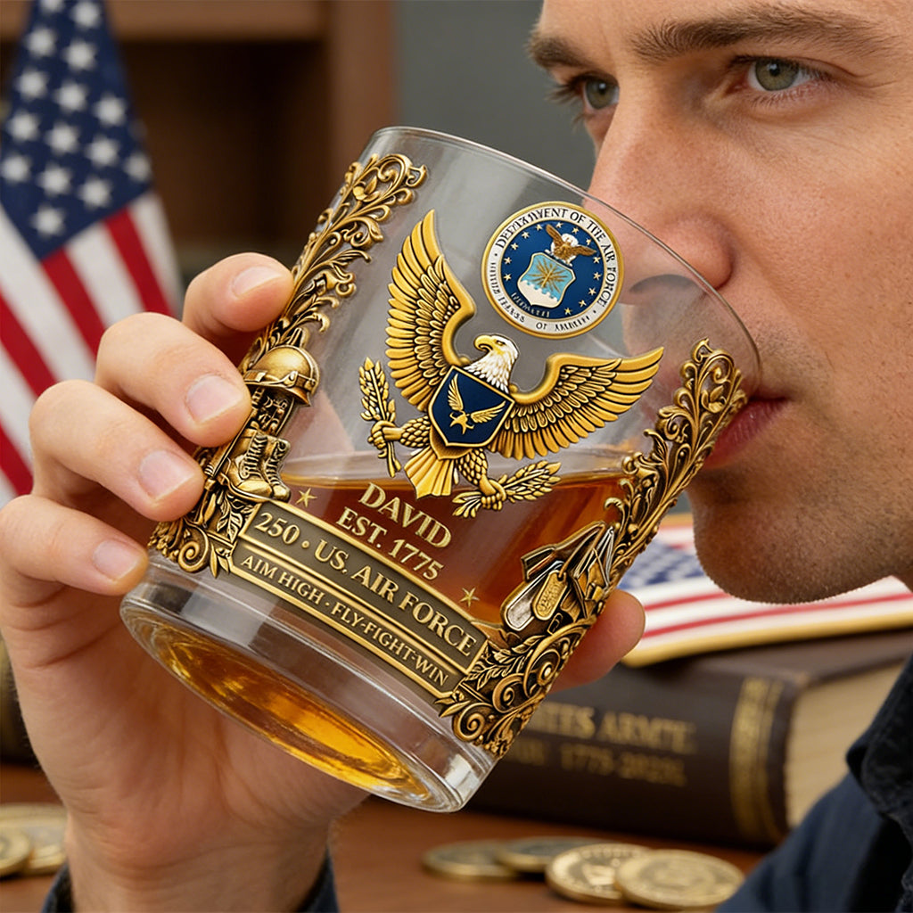 Personalized 250th Anniversary Veteran Whiskey Glass With Name & Date - Retirement Gift For Veteran