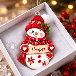 Personalized Cute Knit Hat Snowman Acrylic Ornament | Gift For Kids Family Christmas Keepsake