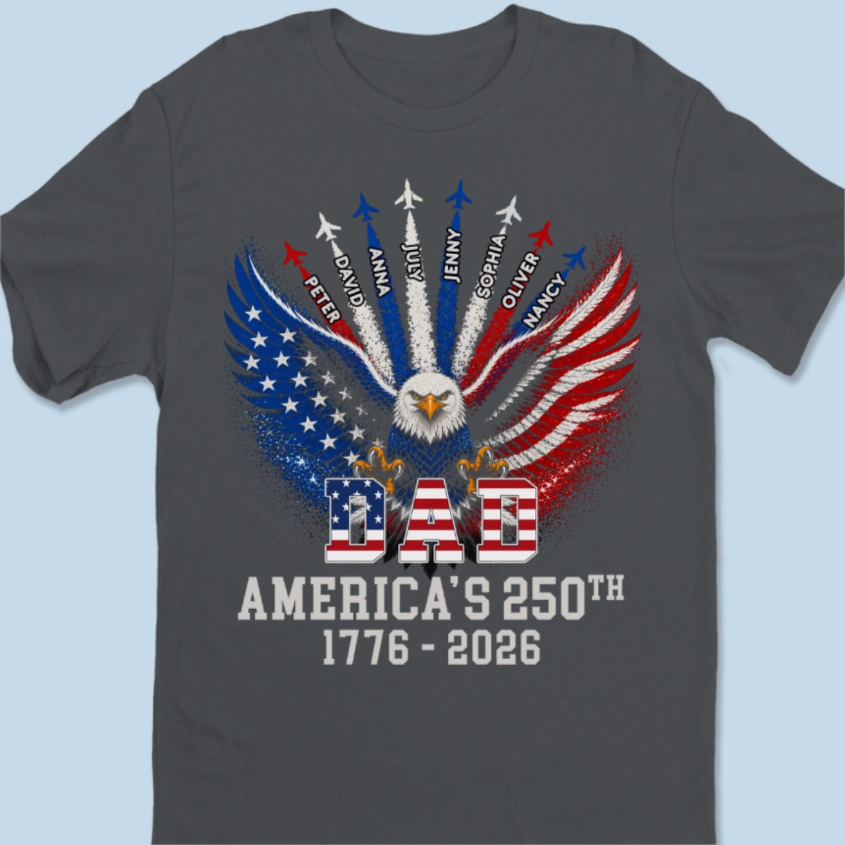 Personalized America 250th Anniversary T-shirt With 1-8 Kid's Names - Father's Day Gift For Him