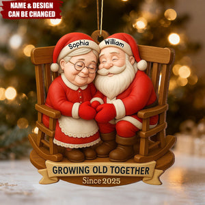 Personalized "Growing Old Together" Santa Couple Rocking Chair Ornament With Names & Year | Xmas Golden Anniversary Gift For Grandparents & Couple