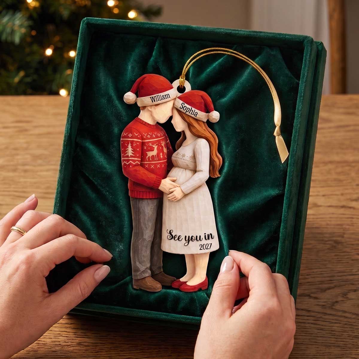 Personalized Pregnant Couple Wood Ornament | Christmas Keepsake Gift For New Parents