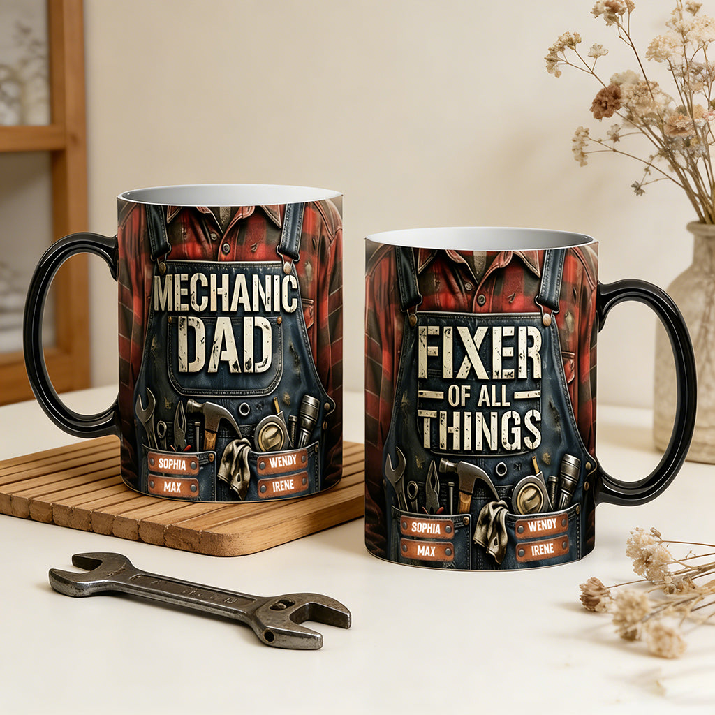 Personalized Heat Sensitive Color Changing Mug With "Fixer Of All Things" - Father's Day Gift For Dad