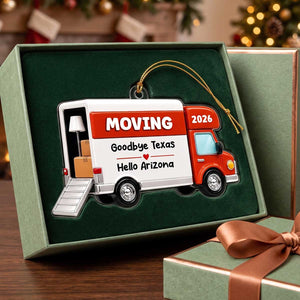 Personalized Red Moving Van Acrylic Ornament | Christmas New Home Decor For Family & Movers